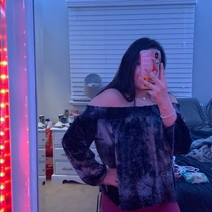 Velvet acid wash off the shoulder top